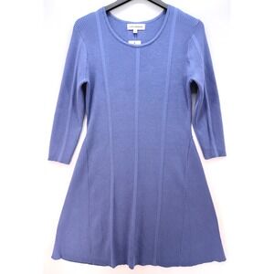 Lucky Brand Blue Ribbed Knit A Line Midi Dress Sz L Minimalist Costal Soft Girl